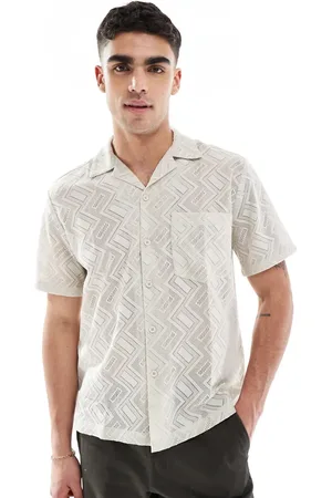 Only & Sons Lace resort shirt in light beige