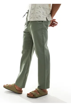 Only & Sons Linen mix loose fit trousers in sage