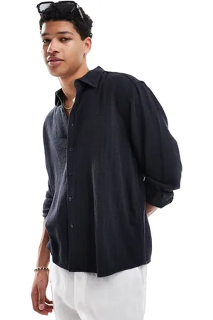 Only & Sons Linen mix long sleeve loose fit shirt in navy