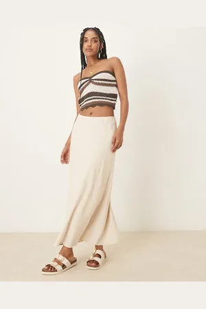 Abercrombie & Fitch Mid rise linen maxi skirt in oatmeal