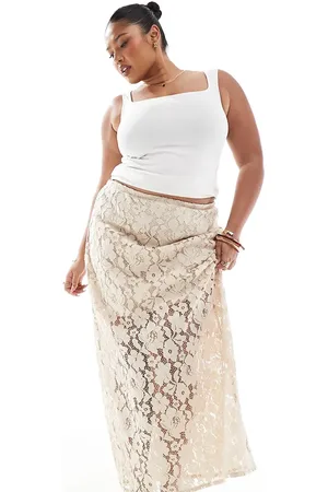 4th & Reckless Floral lace sheer hem maxi skirt in beige