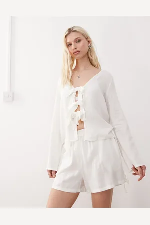 Noisy May Linen mix side tie shorts co-ord in