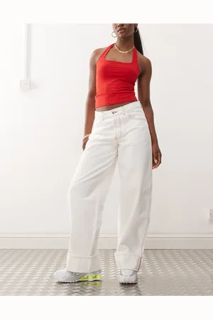 COLLUSION X002 baggy jeans with turn up hem in ecru