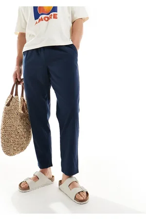 JACK & JONES Slim tapered drawstring linen trouser in