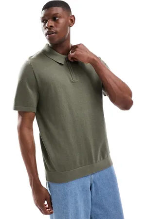JACK & JONES Knit polo with zip in khaki