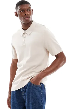 JACK & JONES Knit polo with zip in cream