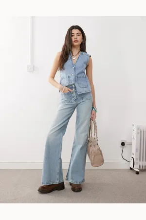 Reclaimed Denim 70s palazzo jean with patch pockets and button fly detail in wash