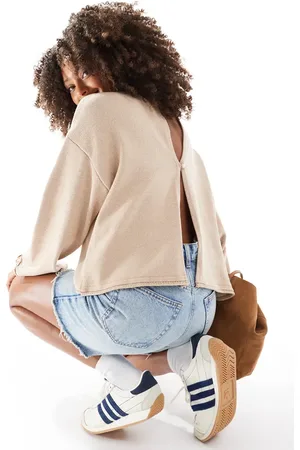 ASOS Wide sleeve knitted jumper with back opening in brown