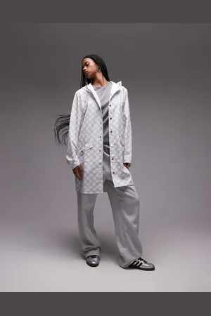 Rains 12020 waterproof long jacket in light checkerboard