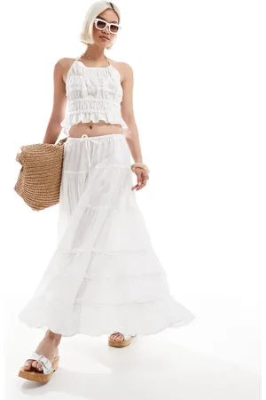 Stradivarius STR ruched maxi skirt co-ord in ecru