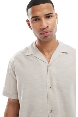 JACK & JONES Revere collar linen blend shirt in beige
