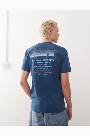Obey T-shirt with measure twice back print in harbor