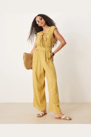 ASOS Double cloth gathered bust jumpsuit in avacado