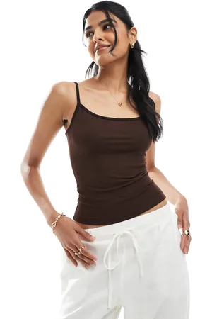 Bershka Contrast square neck cami top in