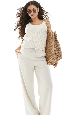 ONLY Linen mix pull on trousers in stone