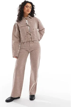 Daisy Street Low rise baggy jeans in and ecru stripe jeans co-ord