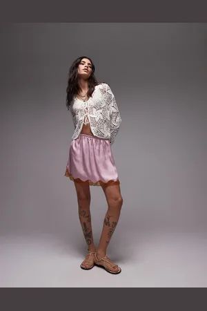 Topshop Satin lace petticoat in with mustard lace