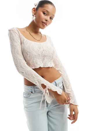 Bershka Lace scoop neck top in pale