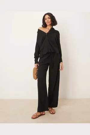 JDY Wide leg belted linen mix trousers co-ord in