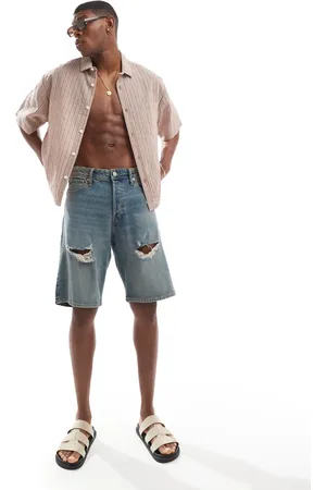 JACK & JONES Alex baggy denim short in wash with rips