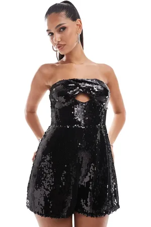 ASOS Sheer sequin twist detail bandeau playsuit in