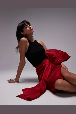 & OTHER STORIES Pencil midi skirt with tie bow detail in