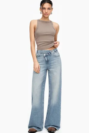 Pull&Bear Crossover waist mid rise wide leg jean in