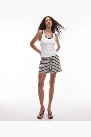Topshop Textured stripe shorts in monochrome