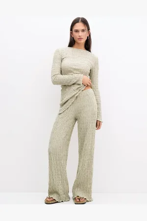 Pull&Bear Textured wide leg trouser co-ord co-ord in