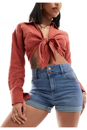 New Look High waisted denim short in blue