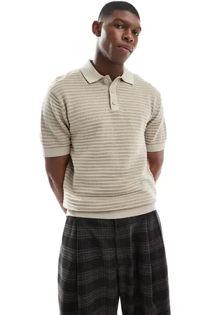 Only & Sons Knitted polo in cream & sage