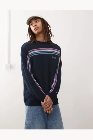 Kickers Oversized fit retro knit jumper with multi stripe in deep