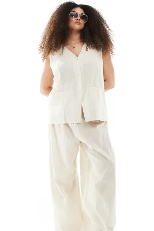 Esmée Exclusive beach trouser co-ord in beige and white stripe