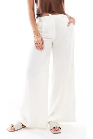 Monki Satin wide leg tailored trousers in oyster