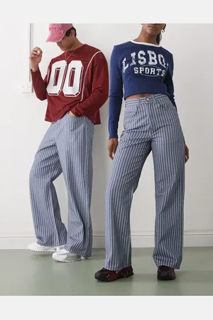 Reclaimed Unisex baggy denim jean in pinstripe