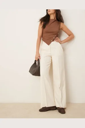 Abercrombie & Fitch High rise loose trousers in cream pinstripe