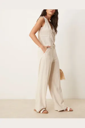 Abercrombie & Fitch High rise straight leg trousers in beige