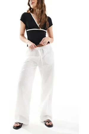 Daisy Street Broderie anglaise low rise wide leg trousers in