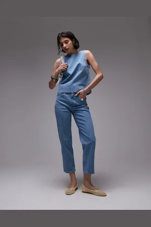Topshop Runway mid rise straight cropped jean in bleach stripe