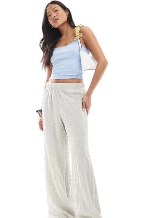 ONLY Seersucker wide leg trousers in ice