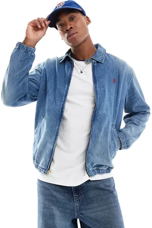 Ralph Lauren Bayport icon logo denim harrington jacket in mid wash