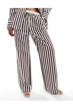 4th & Reckless Cotton wide leg boxer detail tie waist trouser co-ord in brown stripe