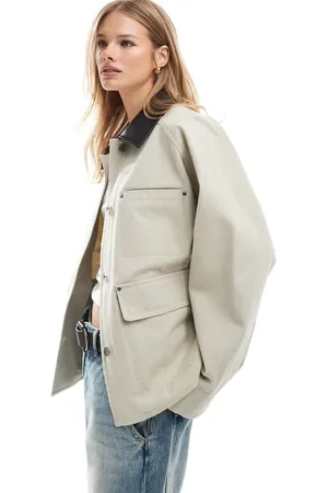 Pull&Bear Cord collar worker jacket in stone