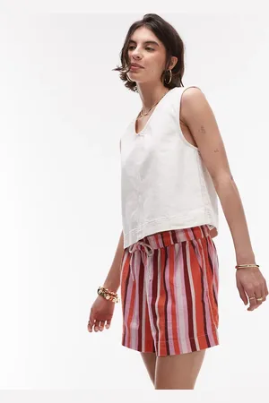 Topshop High rise drawcord linen shorts in stripe