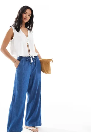 New Look Denim pull on wide leg trousers in mid