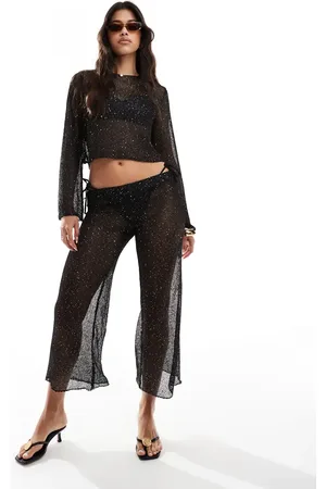 In The Style X Perrie Sian sequin crochet wide leg beach trousers co-ord in