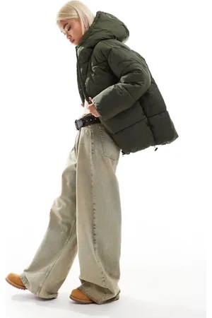 Monki Oversized padded coat in khaki