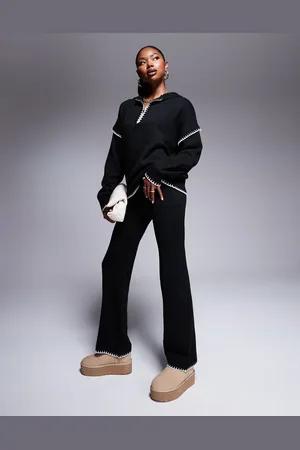 Kaiia Exclusive contrast stitch wide leg knitted trousers co-ord in