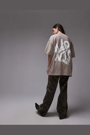 AllSaints Orlando back print t-shirt in stone taupe