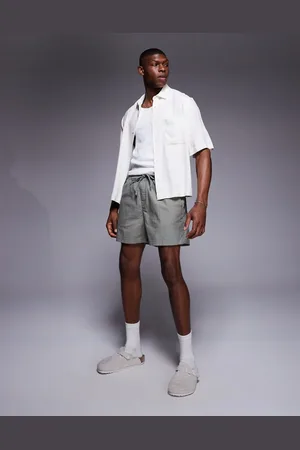 ASOS Shorter length linen blend shorts in khaki